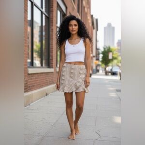 Beige Textured Asymmetrical Mini by Pink Lilly Size Small Lined Gauzy